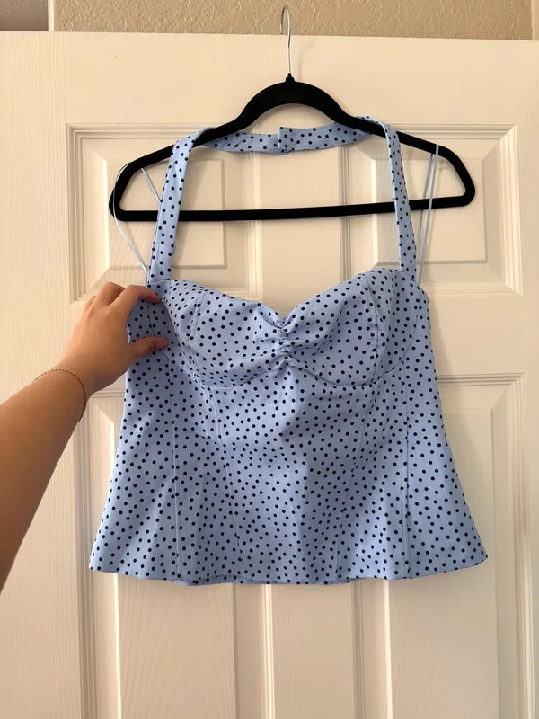 BNWT Zara Blue & Black Polka Dot Halter Top - Image 5