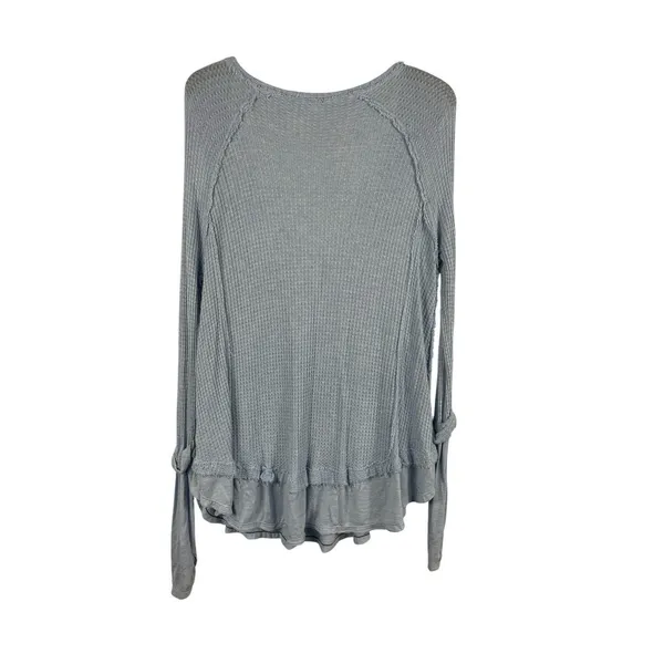 Free People We The Free Laguna Thermal Top XS Dusty Blue Oversized Waffle Knit - Image 2