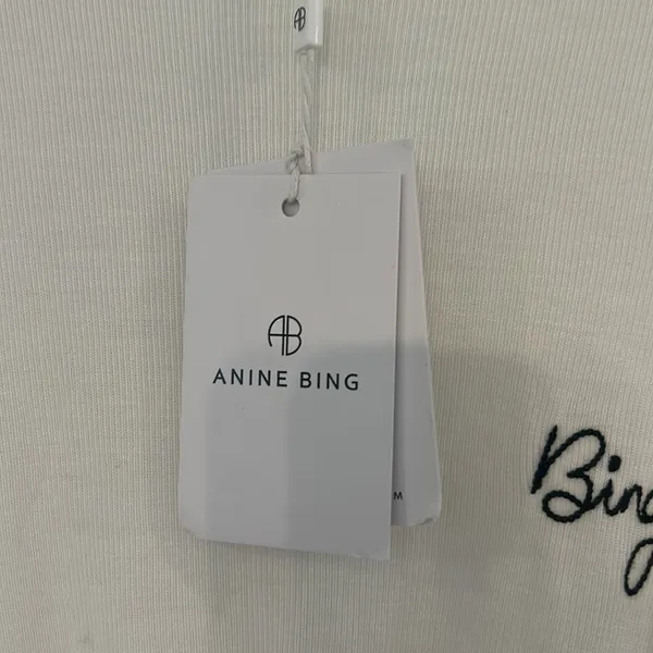 NWT NEW Anine Bing White Cursive T Shirt Ivory XS Oversized - Image 4