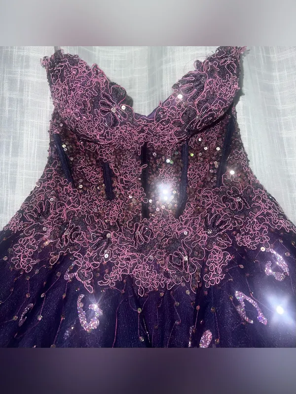 Jovani Purple Leopard Sequin Babydoll Prom Homecoming Y2K Dress Size 2 - Image 4