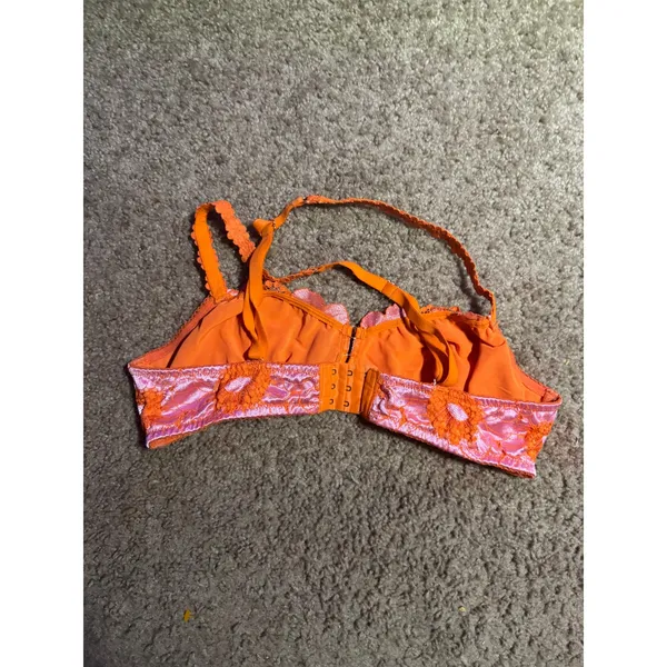 Savage X Fenty Orange Pink Floral‎ Lace Unlined Front Closure Bralette Size L - Image 3