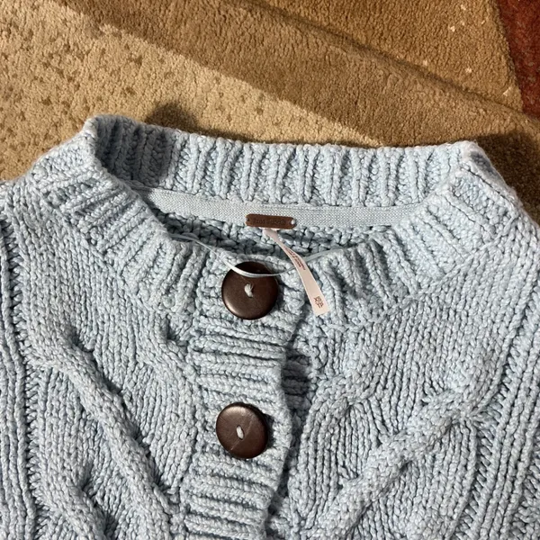 Free People Cable Knit Cropped Cardigan Womens XS Blue OB885094 Sweater - Image 4