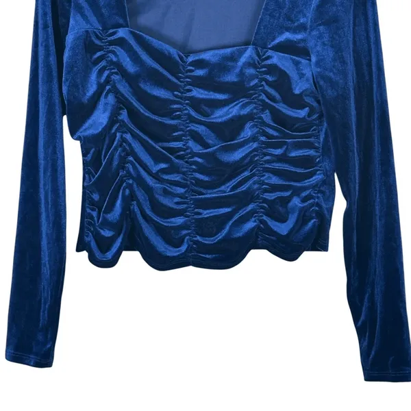 Love Fire Ruched Square Neck Solid Velvet Crop Top Blue Goth Aesthetic Size L - Image 4