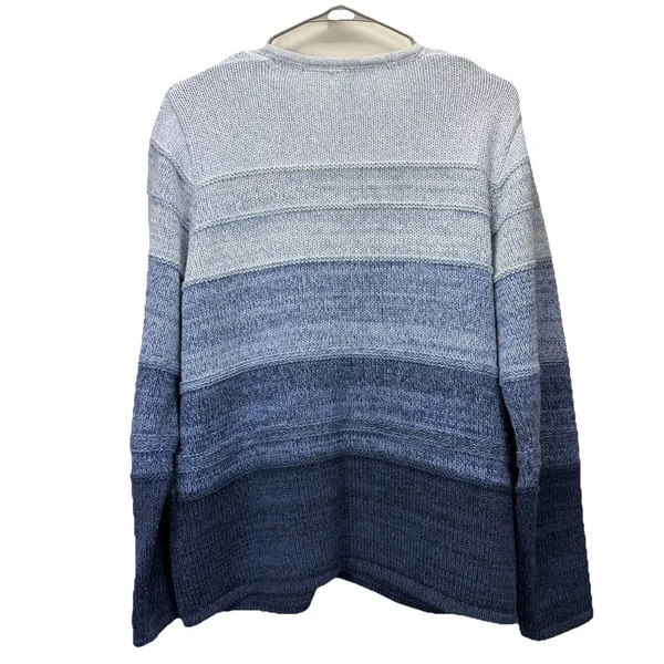 LL Bean Blue Ombré Stripe Chunky Knit Button‎ Cotton Cardigan Sweater LARGE - Image 5