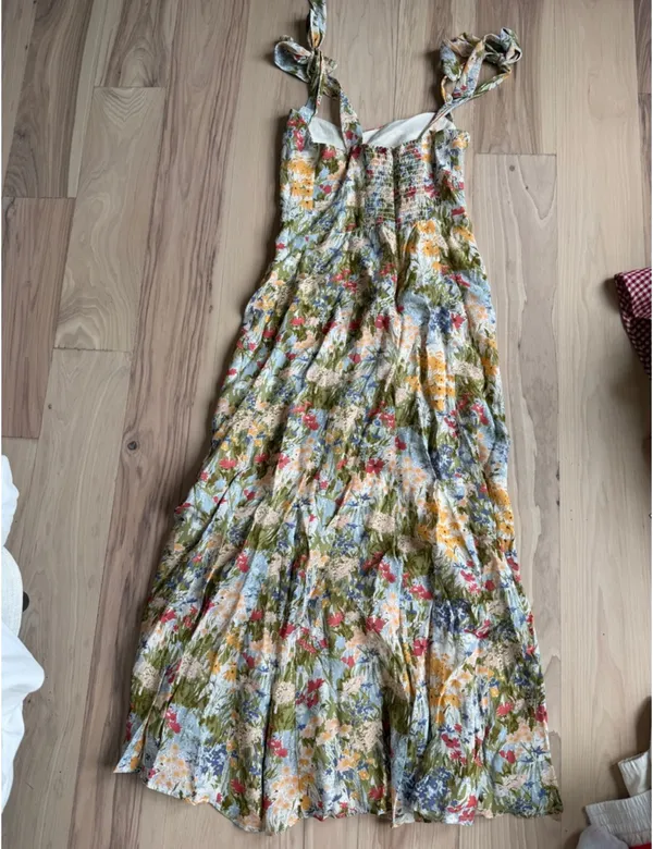 Reformation Pastel Floral Tie-Shoulder Midi Dress - Image 5