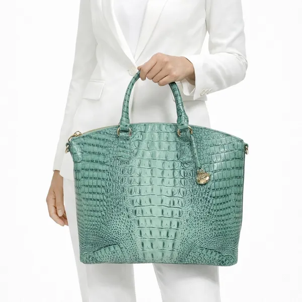 Brahmin Large Duxbury Satchel Bag Biscay Melbourne Blue Green Leather Croc - Image 2