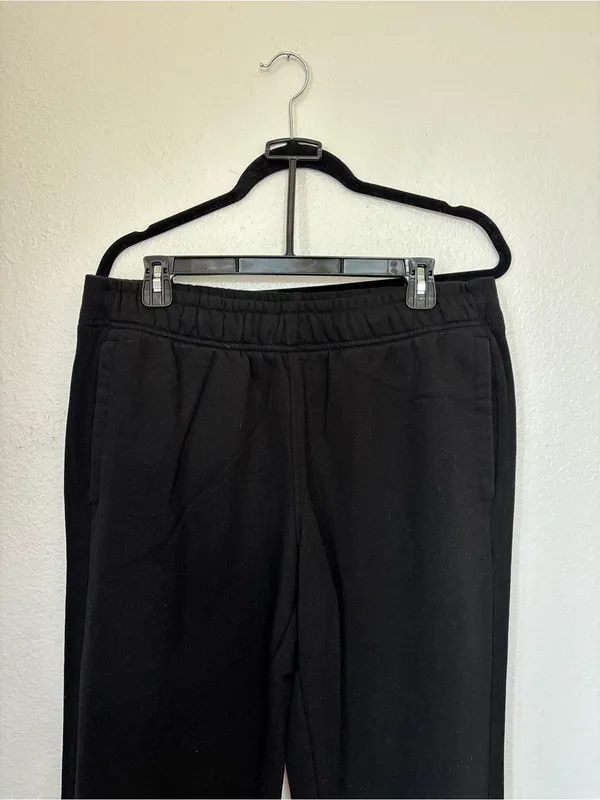 Solid Black Fleece Jogger Pants Size L - Image 4