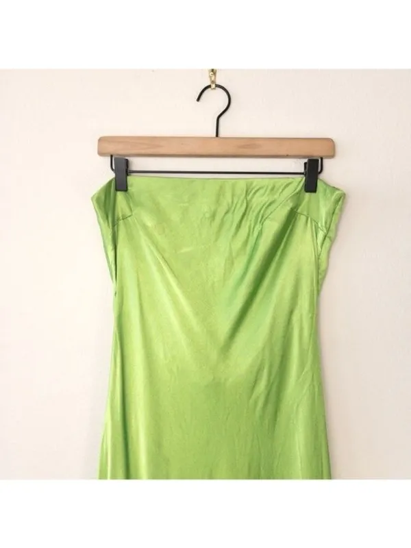 Bec + Bridge Moon Dance Strapless Dress 10 Sweet Pea Green Satin Cutout Draped - Image 8