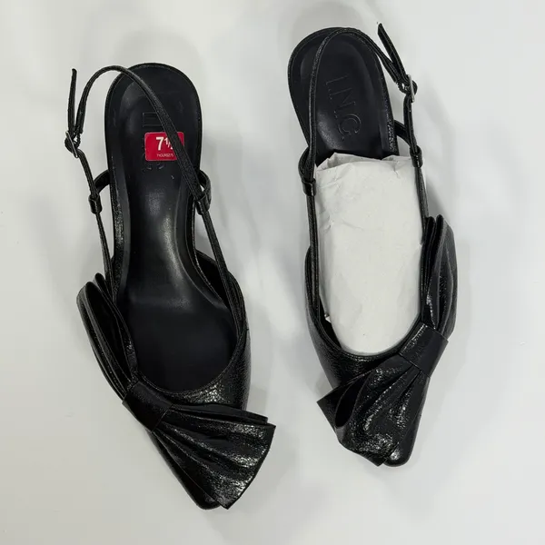 INC International Concepts Winnetp Black Crinkle Bow Slingback Kitten Heels 7.5M - Image 2