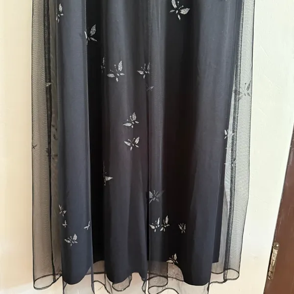 VIRGO 2 90s Vintage Y2K Vintage Black Mesh gown with Sparkly Butterflies Size 8 - Image 5