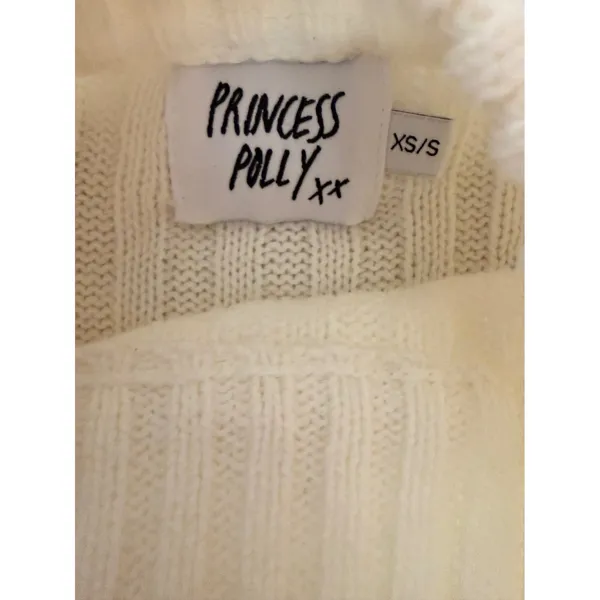 Princess Polly Mock Neck Ribbed Knit Sweater Cream White Cropped Slouchy‎ XS/S - Image 4