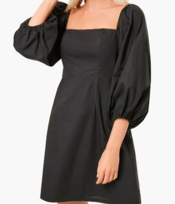 Tuckernuck Pomander Place Square Neck Chloe Mini Dress Black Puff Sleeves Small - Image 15