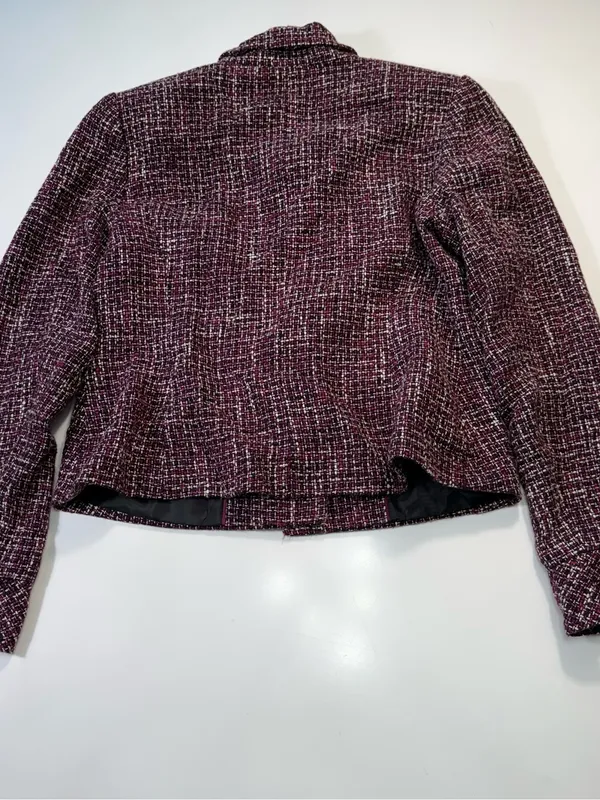 Calvin Klein Plum Tweed Jacket with Black Buttons Size 12 - Image 8