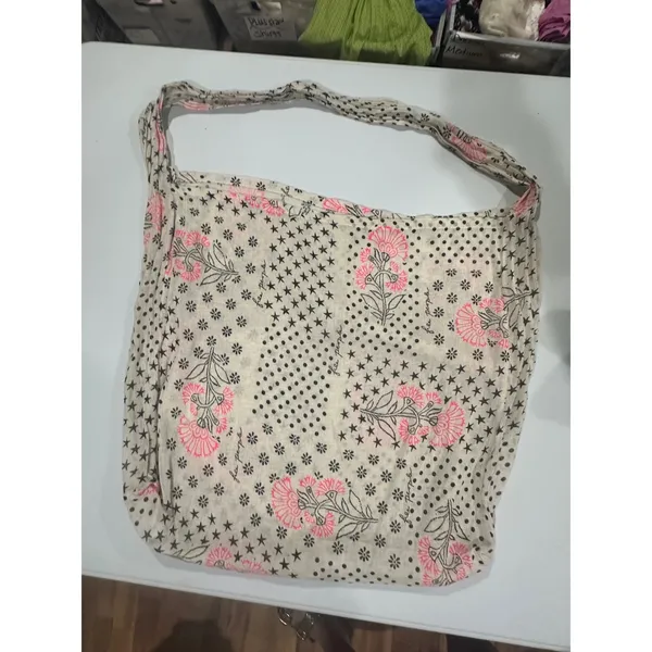 Free People Mixed Print Floral Star Polka Dot Cotton Gauze Tote Bag Pink Black - Image 2