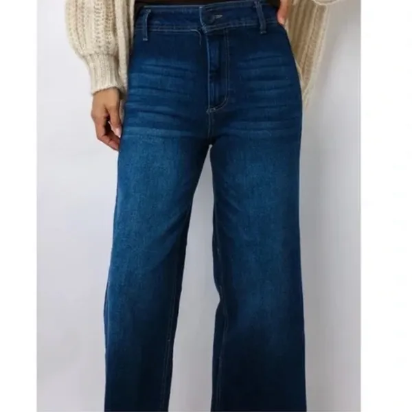 OAT New York High‎ Rise Wide Leg Raw Hem Cropped Denim Jeans - Image 2