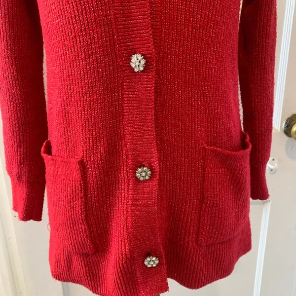 Loft | red snow flake button knit cardigan - Image 5