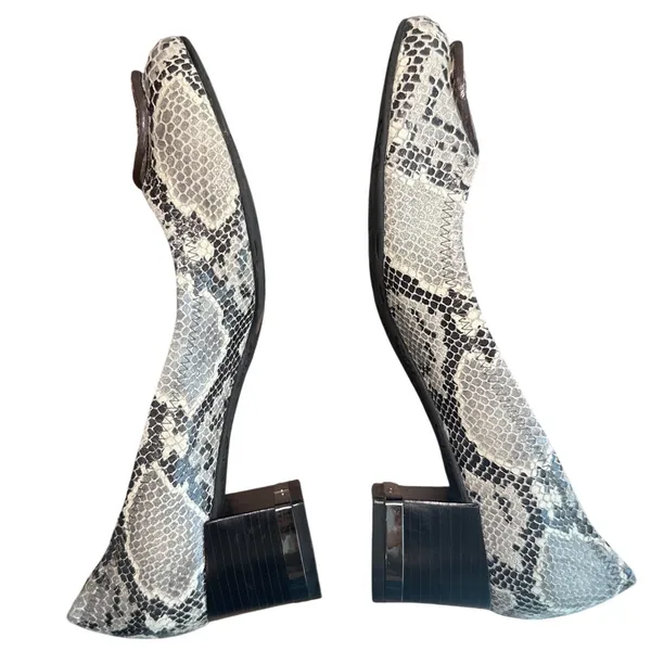 Tory Burch Claire Snake Embossed Python Block Heel Pumps Gray Black 8.5 - Image 6