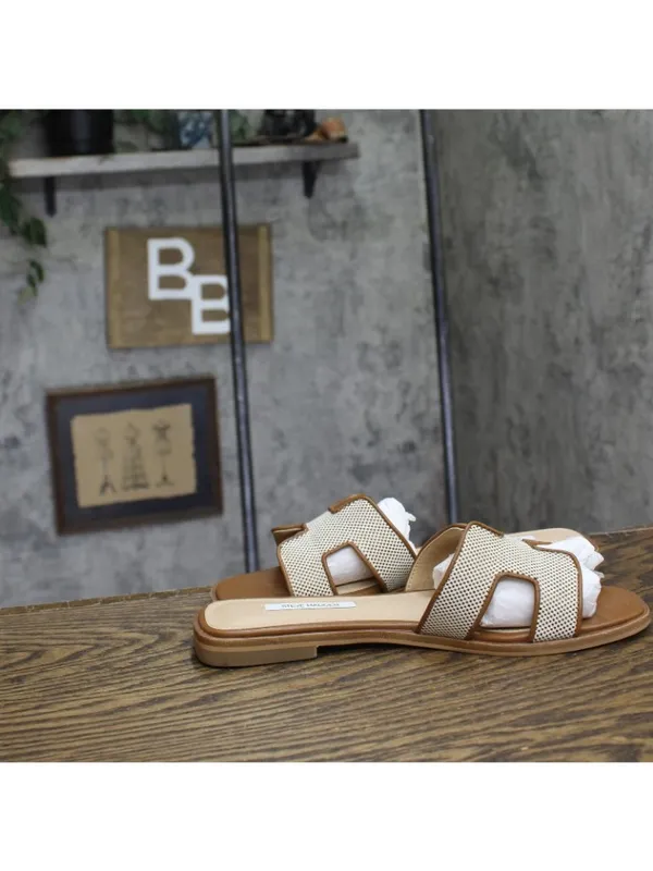 NWT Steve Madden Hadyn H-Band Sandals Slip On Natural / Cognac Check Brown 9M - Image 6