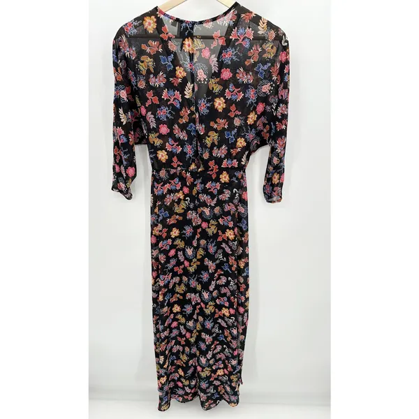 Anthropologie HD In Paris Varina Black Floral Sheer Maxi Dress Womens 4 OB483345 - Image 2