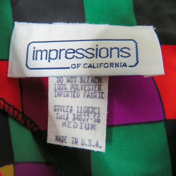 Impressions 1980s Vintage Rainbow Checkered Short Sleeve Blouse Retro Medium - Image 7