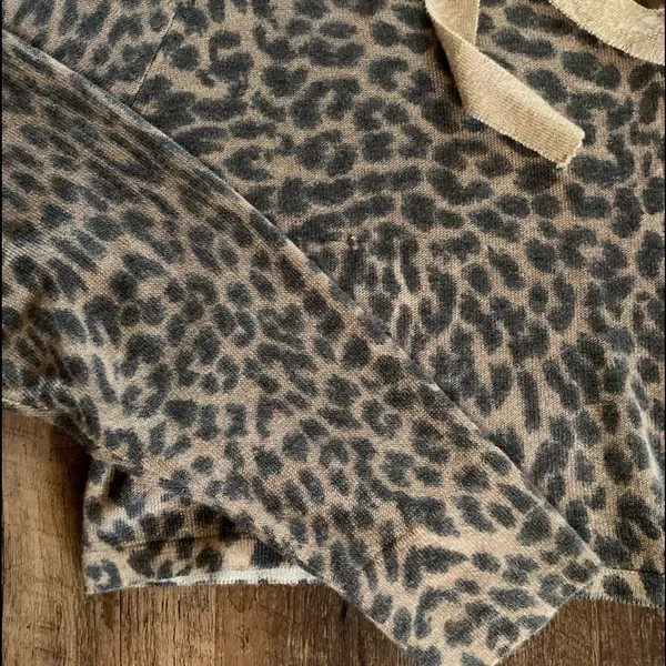 OLIVACEOUS Animal Print Lightweight Wool Blend Leopard Print Hooded Pullover - Image 6