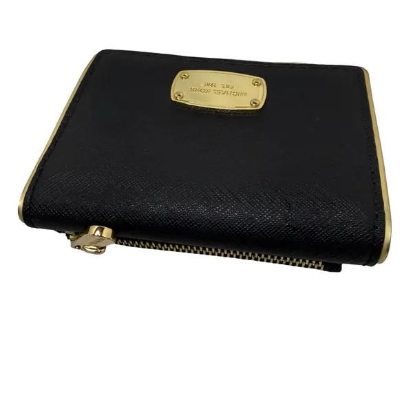 Michael Kors Small Black Foldable Wallet with Gold Trim - Image 4