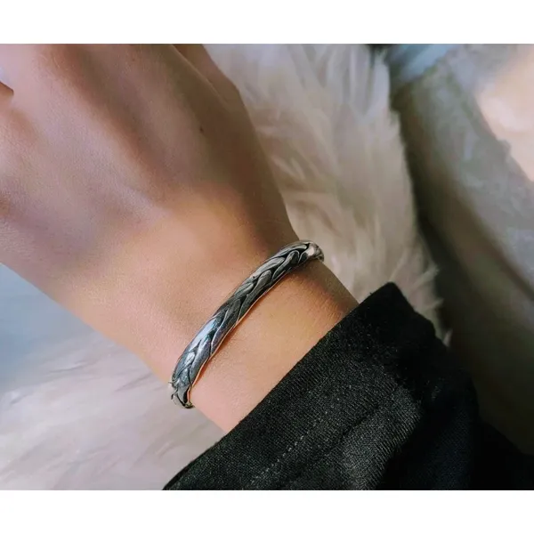 925‎ Sterling Silver Braided Cuff Bangle Bracelet Adjustable Open End - Image 12