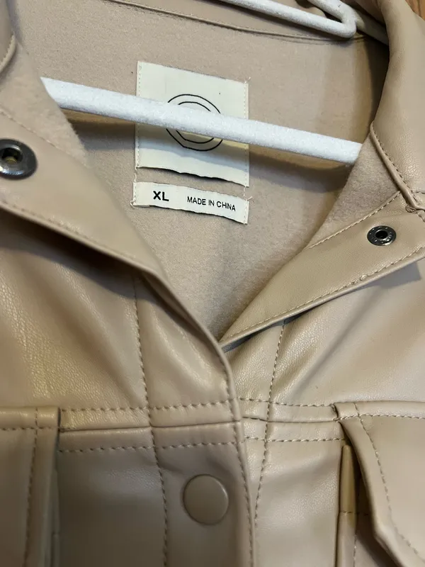Leather Oversized Shirt Jacket Button Up Jacket Tan Size XL - Image 3