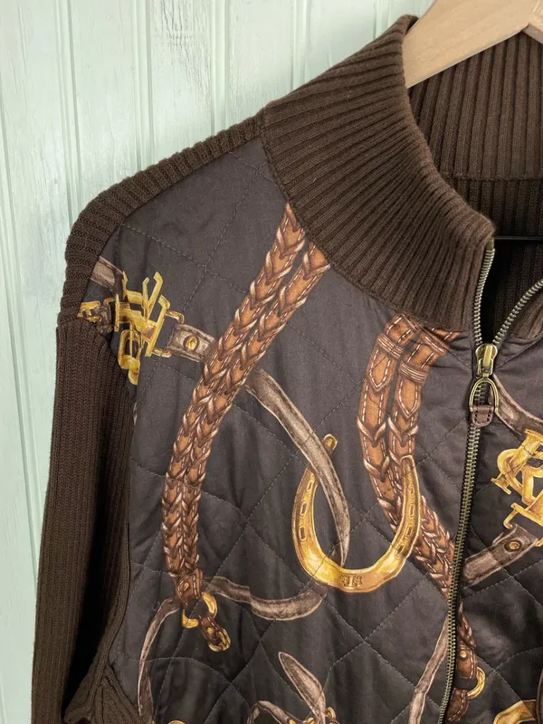 Lauren Ralph Lauren Equestrian Jacket Brown Ribbed Knit Quilted Size XL/XXL - Image 3