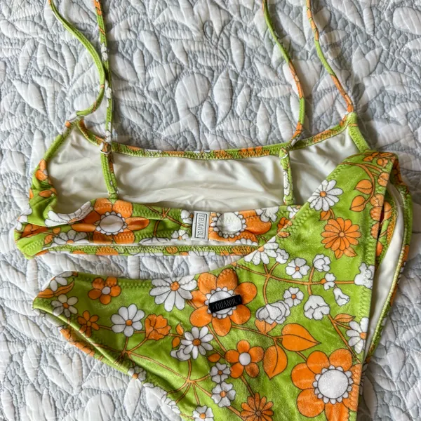 Triangl Floral Green and Orange Bikini Set, Size Small - Image 4