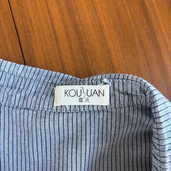 Kou Yuan Striped Button Down Shirt M Blue Pinstripe Cropped Academia Preppy Fall - Image 4