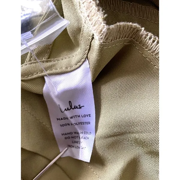 Lulus Green Cropped Satin Feel Blouse Open Back Long Sleeve Front Button Sz XL - Image 7