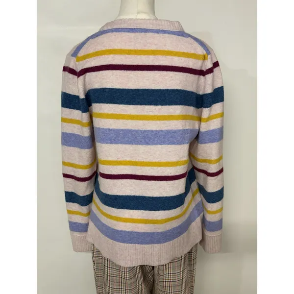 J.Crew Womens Large Multi-Color Striped Crewneck Knit Sweater Pink Blue Yellow L - Image 4