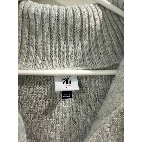 Cabi Grey Knit Zip Up Cardigan Sweater Mock Neck Basketweave Smll - Image 3