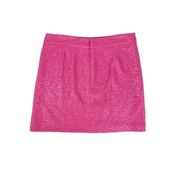 LOFT Hot Pink Barbie Sequin Mini Dress Skirt‎ Wool Blend Size 8 - Image 2