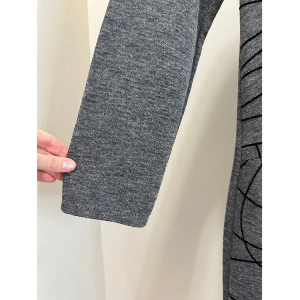Vasna Gray Knit Dress Abstract Print Made in Italy SzL - Image 4