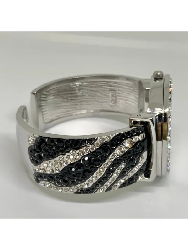 Waltham SilverTone cuff bracelet watch 38mm rhinestones quartz 7” running - Image 6