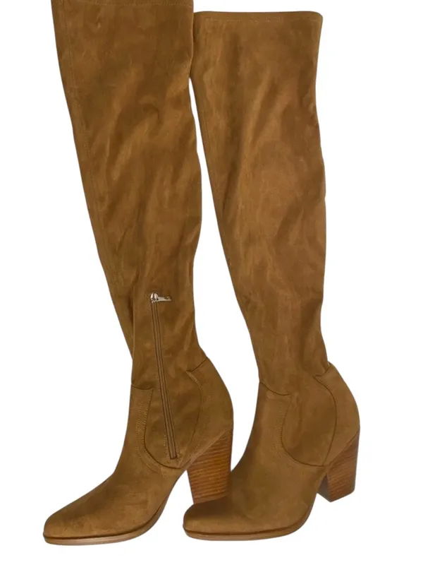 Marc Fisher LTD Gwyneth Suede Over Knee Western Boots Tan 8M NWOB - Image 2