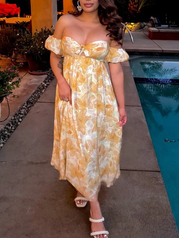 ASTR The Label Floral Off Shoulder Midi Dress Orange Yellow Size M Romantic🌼 - Image 7