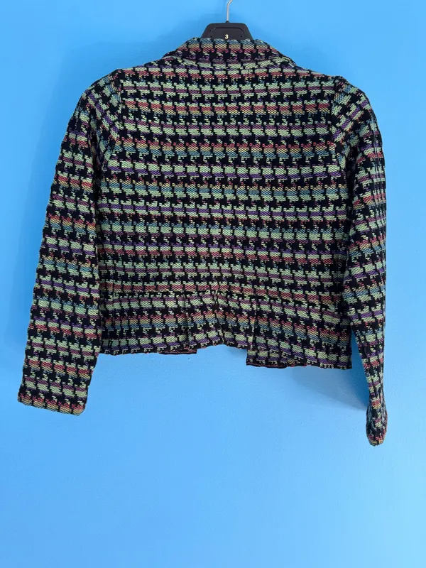 Naven AVEC Vintage-Style Multicolor Pixelated Woven Knit Button-Up Jacket - Image 8