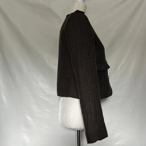 Cartonnier Tweed Equestrian Women Jacket Sz 4 Brown Preppy Cropped Anthropologie - Image 7