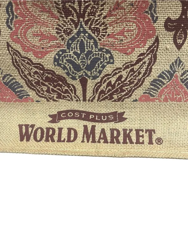 Cost Plus World Market Burlap Reusable Shopping Tote Damask Style Floral - Image 3