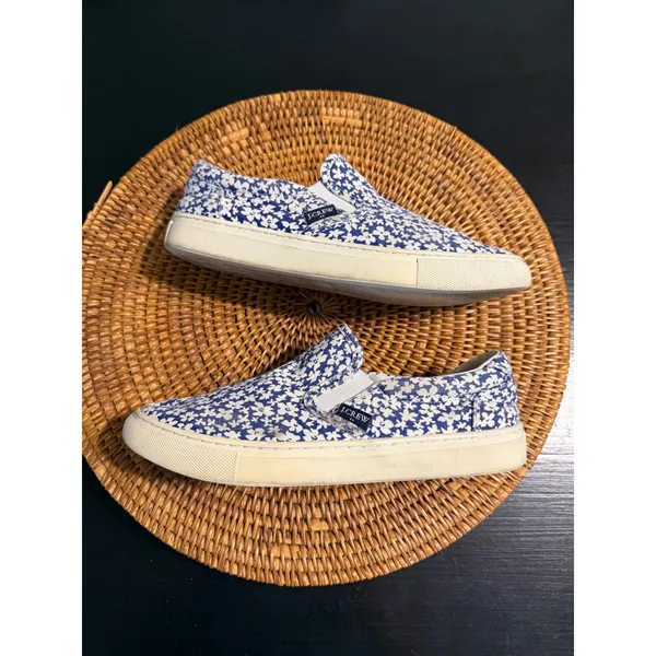 J.Crew Womens Blue‎ White Floral Canvas Slip On Sneakers Shoes Size 7 - Image 6