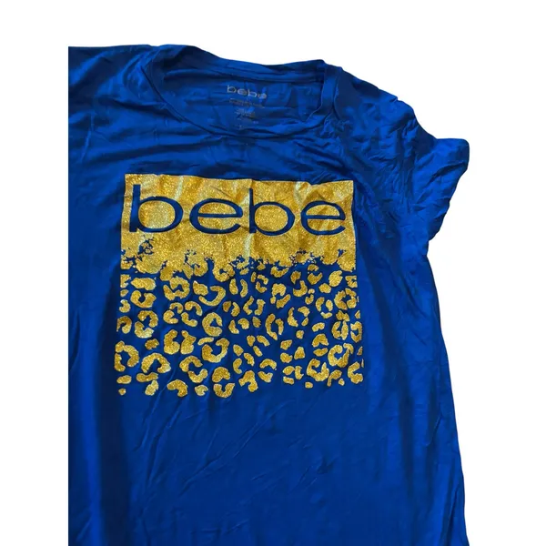 bebe Royal Blue T-Shirt Gold Graphic Size L - Image 2