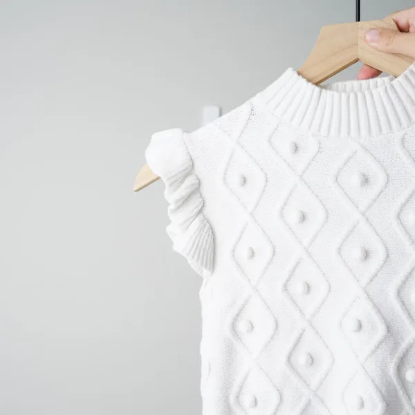 Vestique Cropped Sweater Vest Top Ruffle Cap Sleeves Pompom Jacquard Mock Neck M - Image 6
