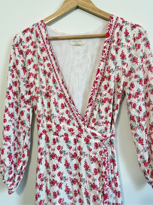 Anthropologie If By Sea Floral Wrap Midi Dress Small - Image 4