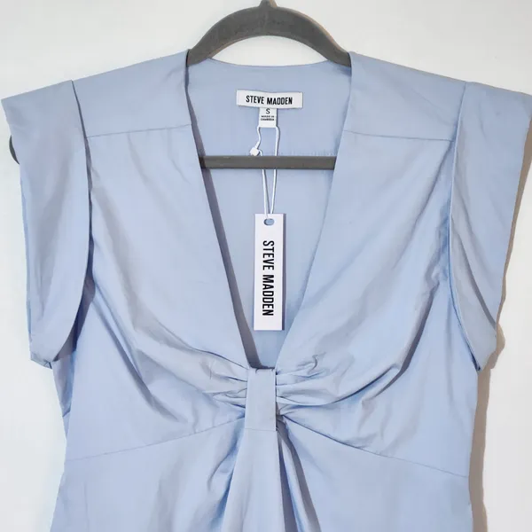 Steve Madden Blue 100% Cotton A Line Mini Dress with Cap Sleeves Size Small NWT - Image 2