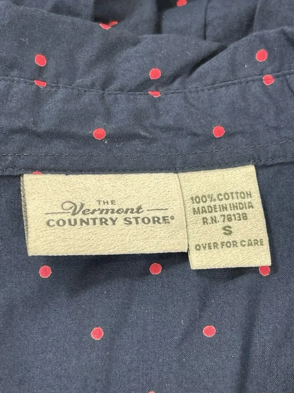 Vermont Country Store S Navy Pink Polka Dot Shirt Dress Cotton Tie Waist Cottage - Image 6