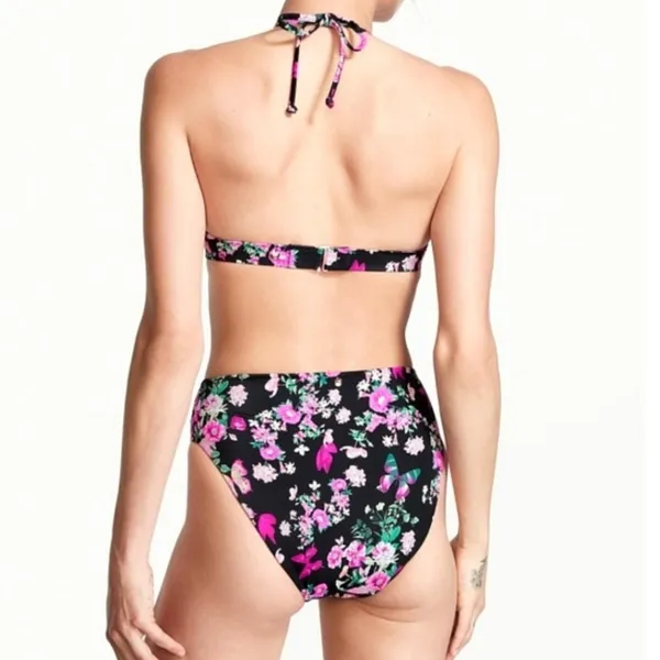 Victoria's Secret 47B Floral Butterfly High Waist Bikini Set Black‎ Pink M / S - Image 2