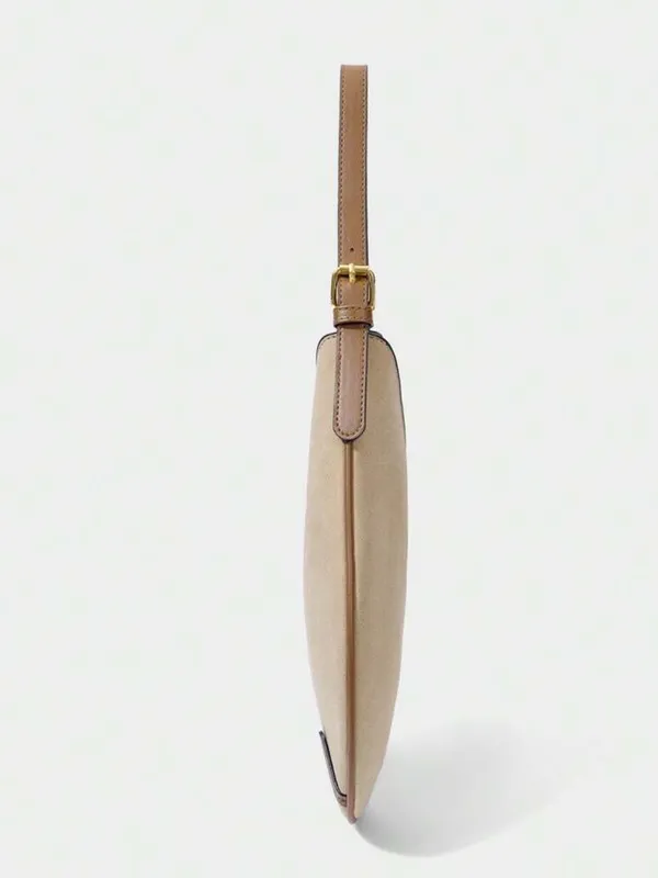 NEW faux leather round Light Taupe cream Crescent Shoulder Bag with Gold Accent - Image 4
